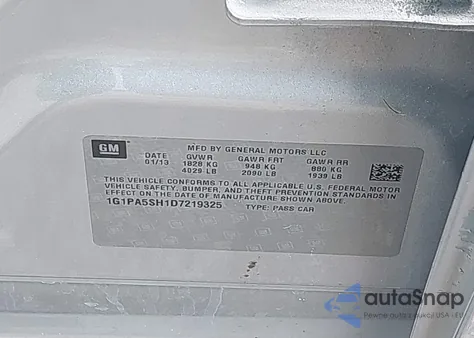 2013 Chevrolet Cruze Ls Auto z USA, uszkodzony, nr VIN 1G1PA5SH1D7219325